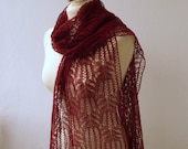 Pomegranate  hand knitted lace scarf with Frost Flowers pattern