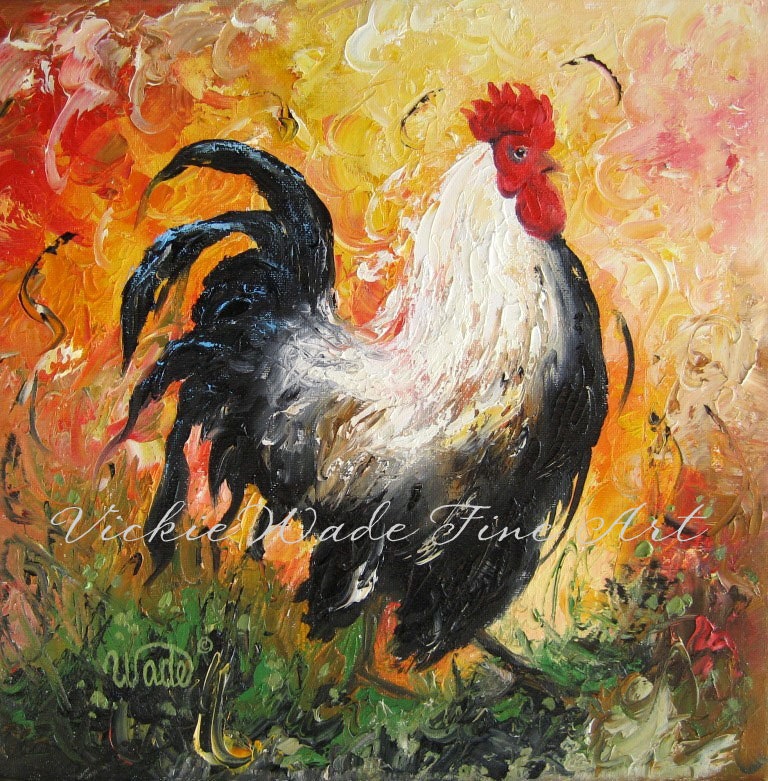 ROOSTER Original Oil Painting rooster paintings, chicken paintings, kitchen decor, rooster decor, Vickie Wade paintings