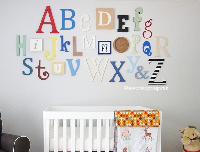 Alphabet Set -Wooden Letters -Alphabet Wall-ABC Wall- PAINTED 12" to 6" letters various thicknesses