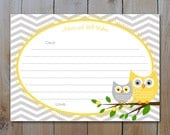 Owl Baby Shower Advice Card / INSTANT DOWNLOAD / Yellow and Grey Owls with Grey Chevron /DIY Printable File 42842