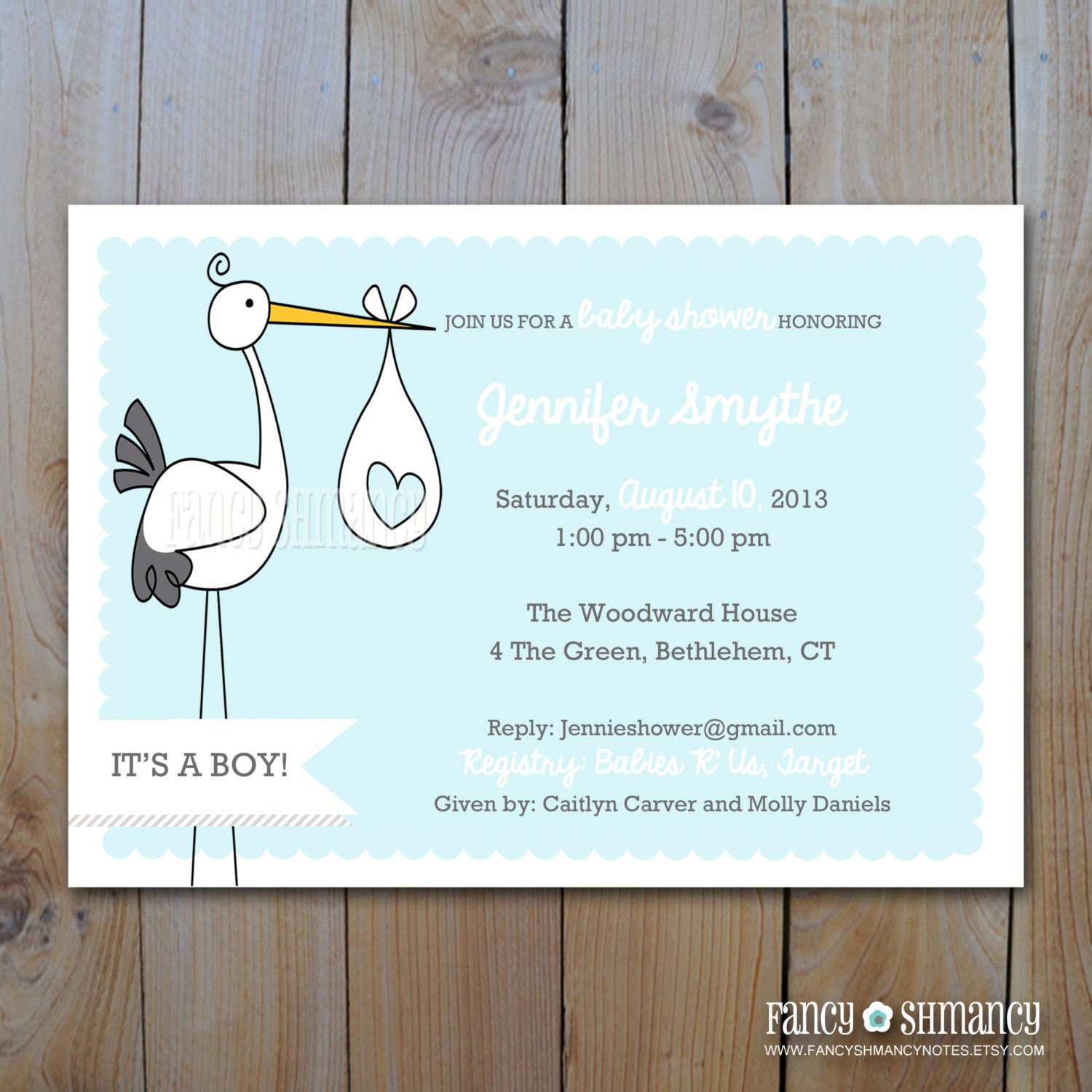 Stork Baby Shower Invitation /Blue Stork and Bundle with heart / Printable DIY Invitation 52034