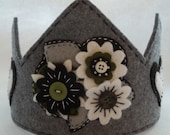 Felt Birthday Party Crown, Party Hat, Photo Prop or Costume Hat with Flowers, hearts and buttons.