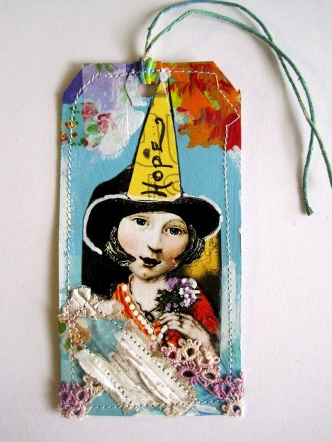 Book Tag Mixed Media Art  Book tag Shabby Collage Art   HOPE