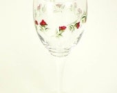 Bridesmaid Wine Glasses - Hand Painted Red Rose Buds, Set of 4 - Summer Wedding