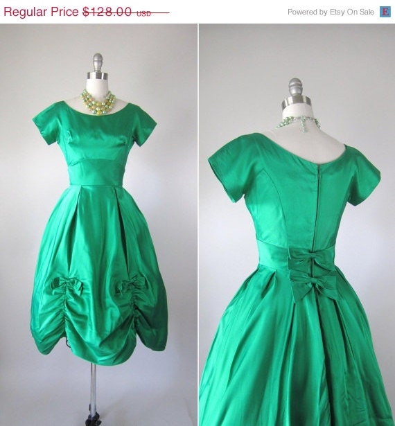 SALE Vintage 1950s Party Dress // 60s Lorrie Deb Emerald Dress // Debutante