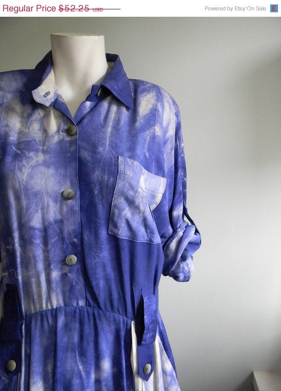 Memorial Day Weekend SALE vintage. Blue Tie Dyed Flowy Dress  //  Cotton Dress // S M