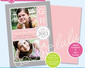 INSTANT DOWNLOAD Printable Graduation 2013 5x7 / Pink & Gray / Digital Photo Card Template (Photoshop) PSD from Doodlelulu by 2 june bugs Il_170x135