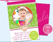 INSTANT DOWNLOAD Digital Printable 5x7 Pink and Green Polka Dot Monkey Birthday Invitation Card Template (Photoshop) PSD Il_170x135