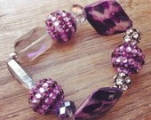 Purple Beaded Bracelet with Rhinestone & Crystal Beads