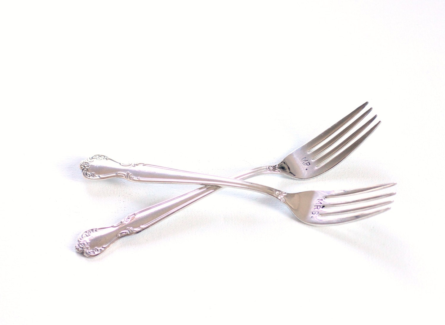 Mr. & Mrs.wedding fork set , Wedding table setting, silver plated flatware  Day break