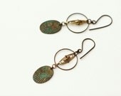Verdigris golden earrings antique link ring vintage repurposed urban