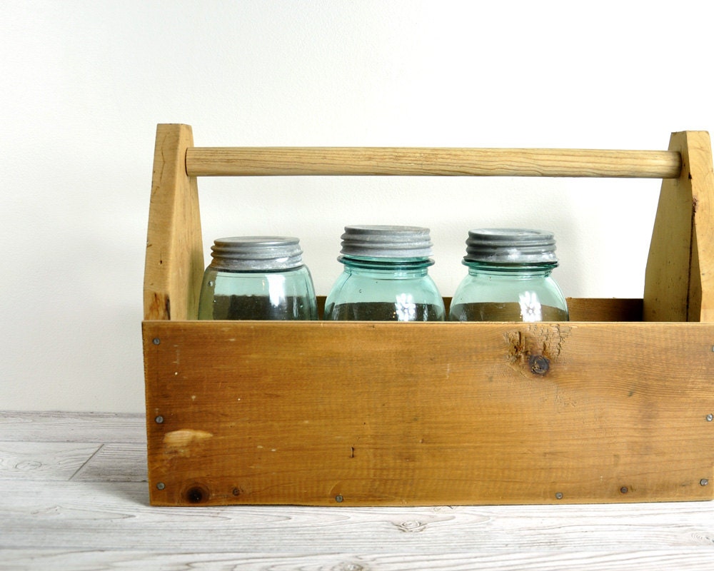 Vintage Wood Tool Tote Caddy / Industrial Decor