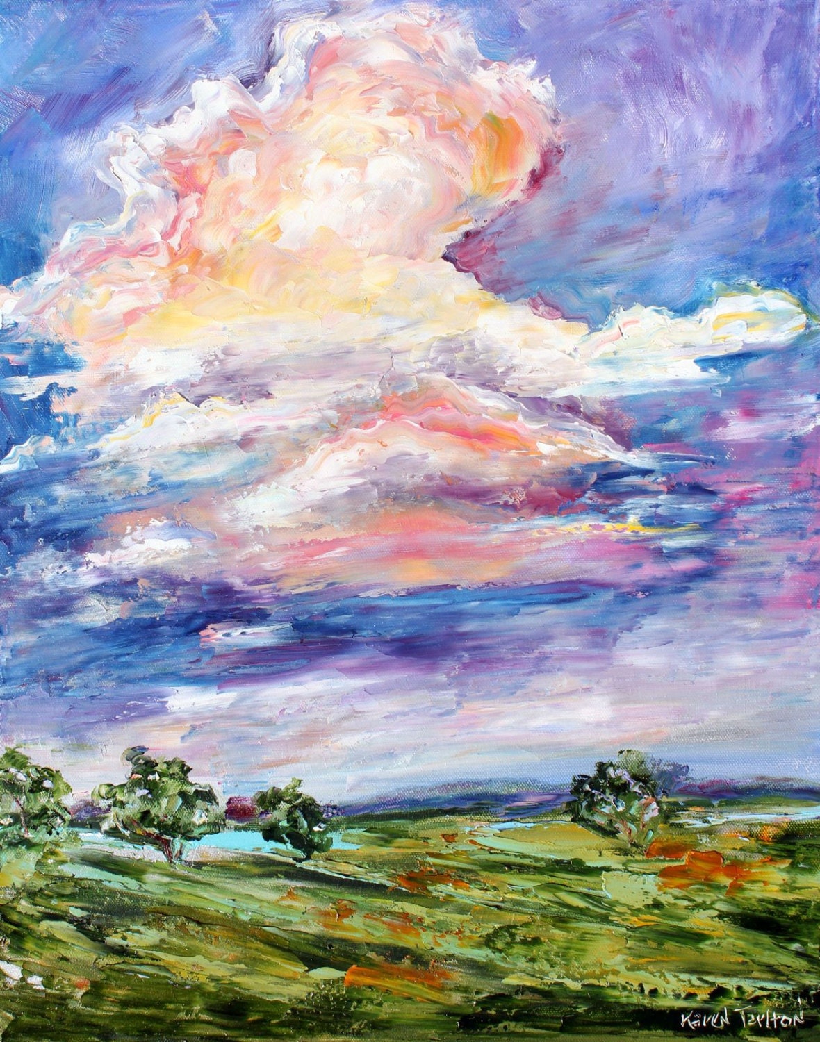 Original oil painting Sunrise Sky LANDSCAPE by Karen Tarlton palette knife impasto fine art impressionism