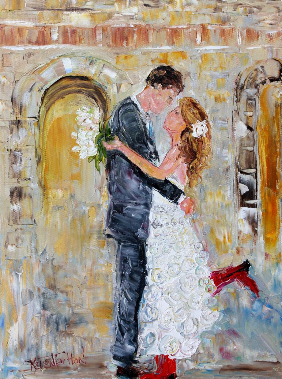 Commission a Custom Original Oil painting Wedding Romance Couple palette knife fine art modern impressionism on canvas by Karen Tarlton