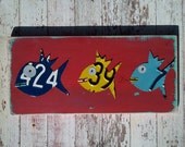 Funky Fish Trio Yellow Fish Red on Aqua Sea Nautical Beach Nursery Boy Toddler Animal Custom License Plate Art Recycled States