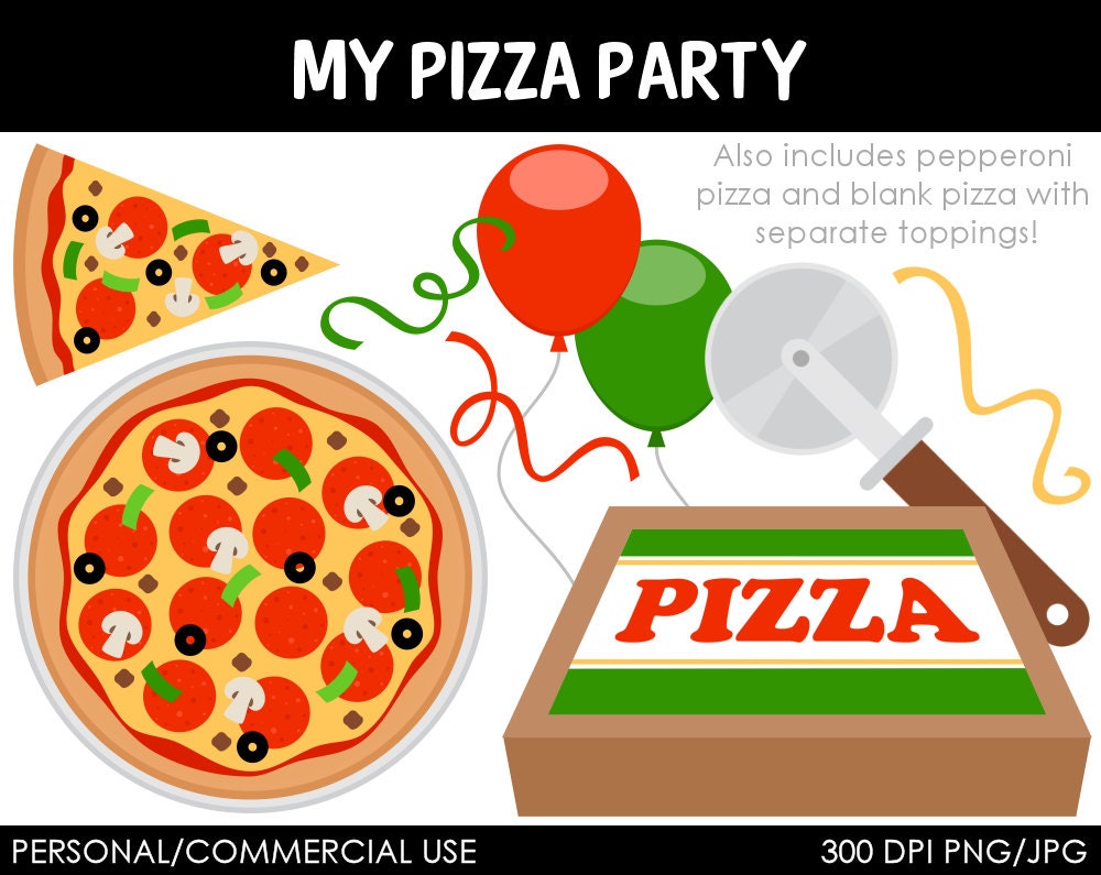 Pizza Party Clipart - Digital Clip Art Graphics for Personal or Commercial Use