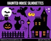 Haunted House Silhouettes Clipart - Digital Clip Art Graphics for Personal or Commercial Use Il_170x135