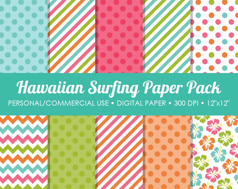 Hawaiian Surfing Digital Printable Paper Pack - For Commercial or Personal Use Il_570xn