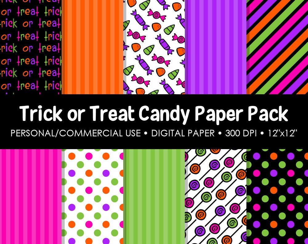 Trick or Treat Candy Digital Printable Paper Pack - For Commercial or Personal Use Il_570xn