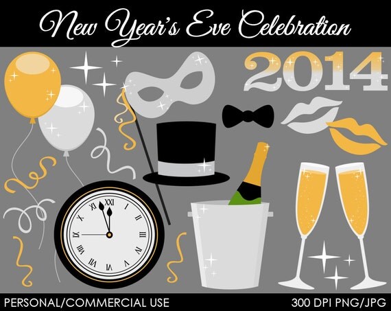 New Year's Eve Celebration Clipart - Digital Clip Art Graphics for Personal or Commercial Use Il_570xn