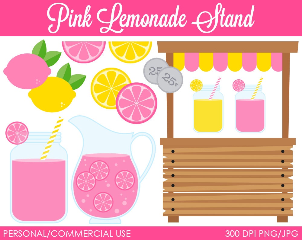 Pink Lemonade Stand Clipart - Digital Clip Art Graphics for Personal or Commercial Use
