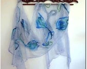 Blue Cotton Fashion Scarf. Spring Felted Wrap