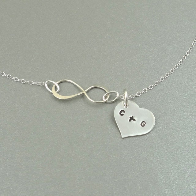 Personalized infinity necklace, heart with initials, sterling silver
