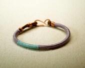Purple and Blue Color Blocked Silk and Leather Friendship Bracelet