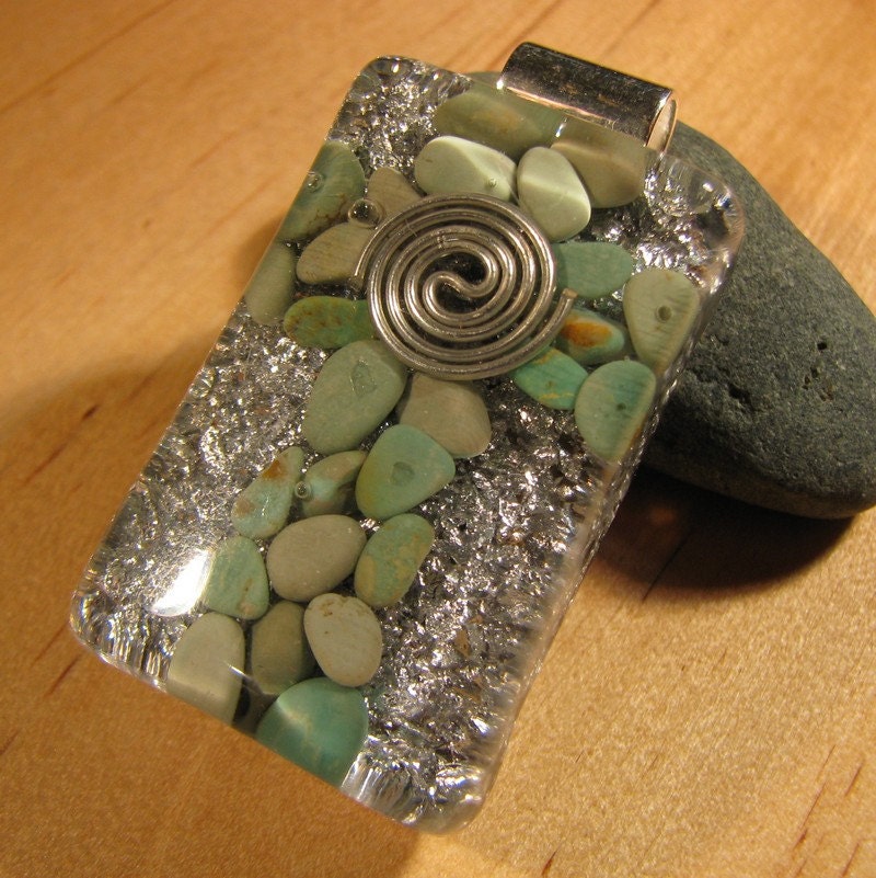Turquoise and Silver Flake Orgone Pendant
