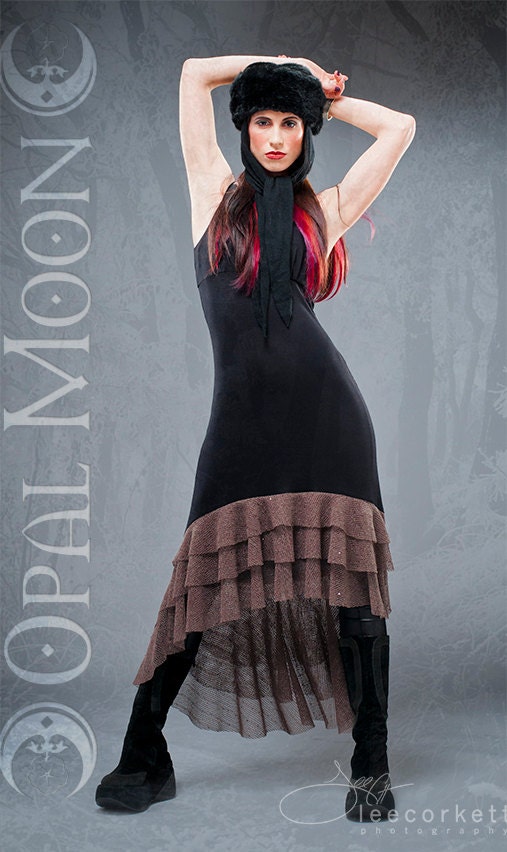 The Snow Queen Slip Dress in Black/Gunmetal Gray by Opal Moon (Size S, M, L, XL)