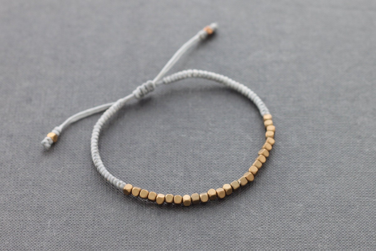Cube Adjustable Gray Brass Beaded Bracelet Unisex