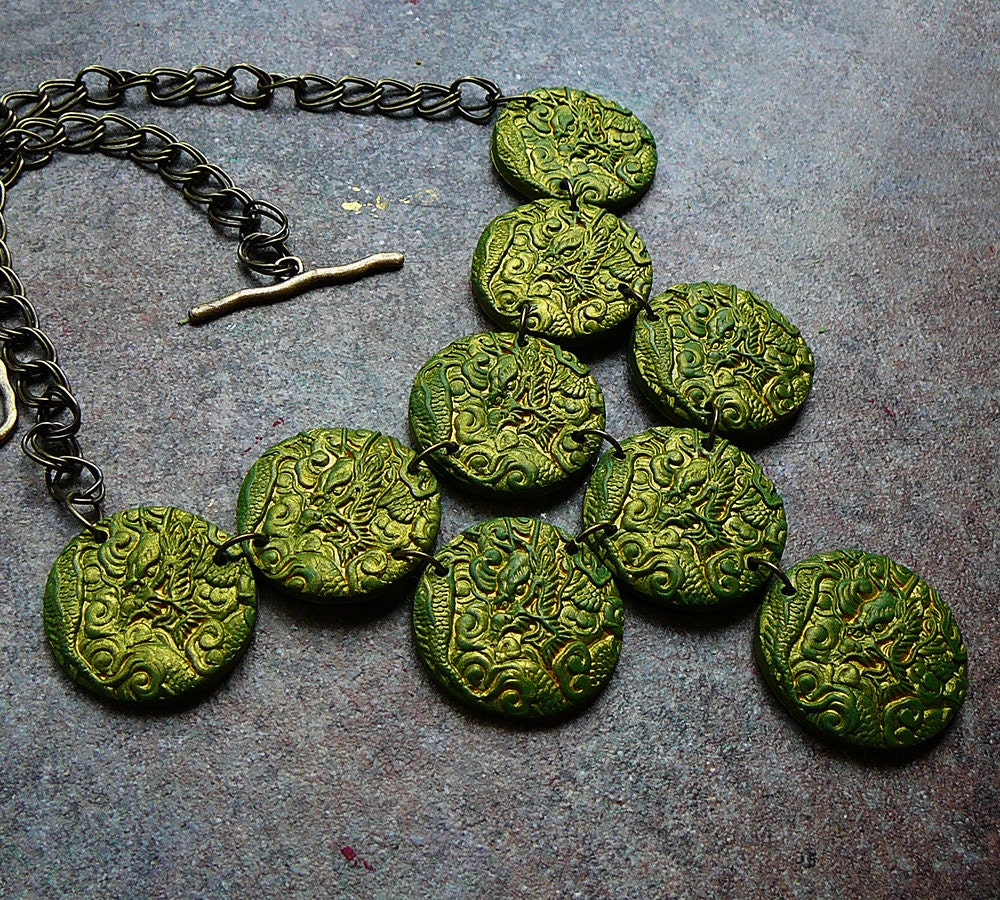 Jade dreams of the Far East polymer clay statement necklace