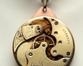Pocket Watch Movement Necklace ooak made in NYC  Elgin 34mm 1 Personalized engraving available