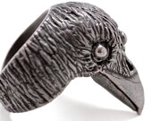 Three eyed raven ring in blackened sterling silver