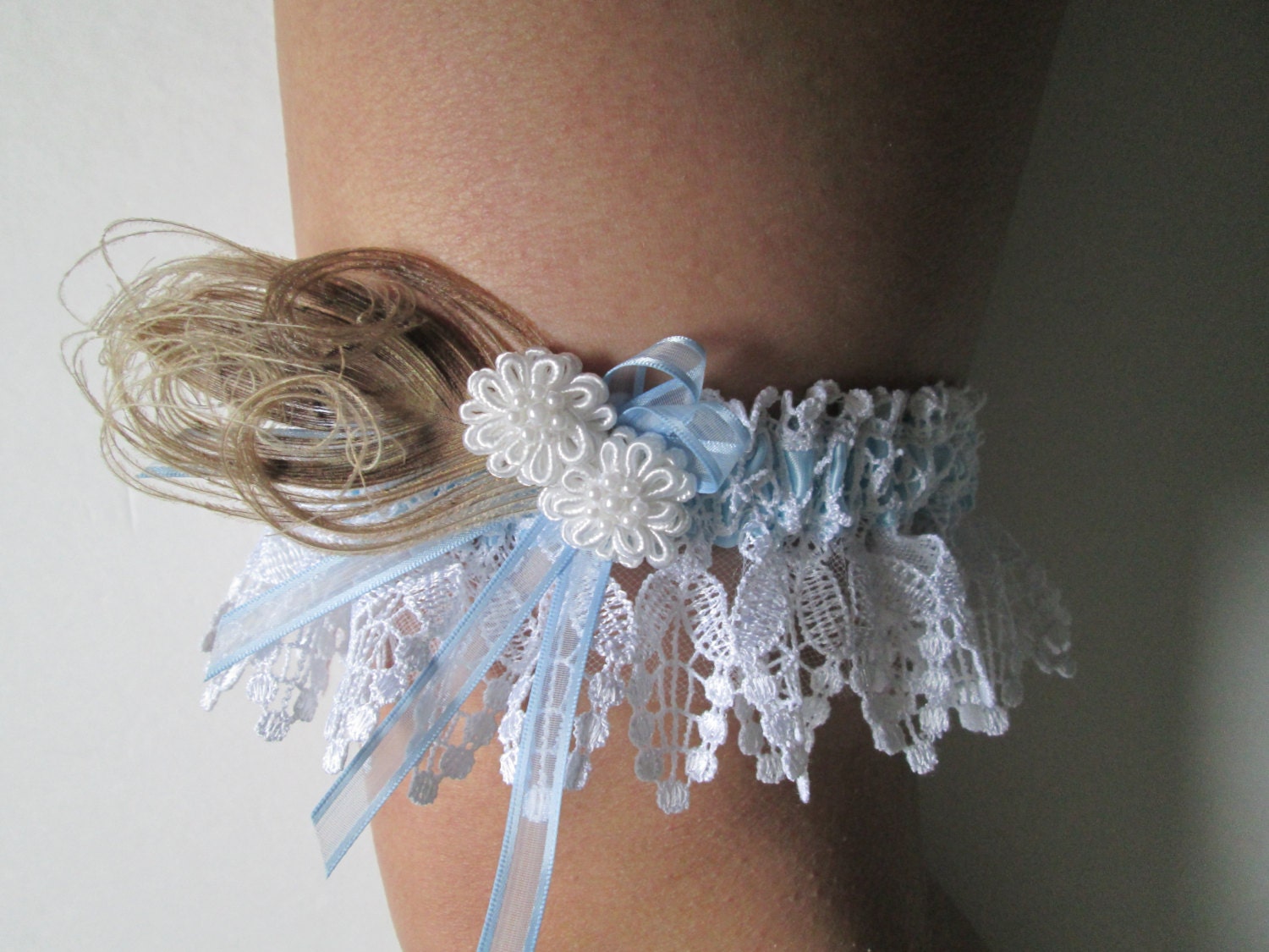 Bridal Wedding Garter, White Venice Lace Garter, Pearled Garter, Peacock Garter, Wedding Blue Something Blue Garter, Heirloom Garter