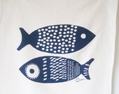 Tea Towel, Fish in Navy Blue