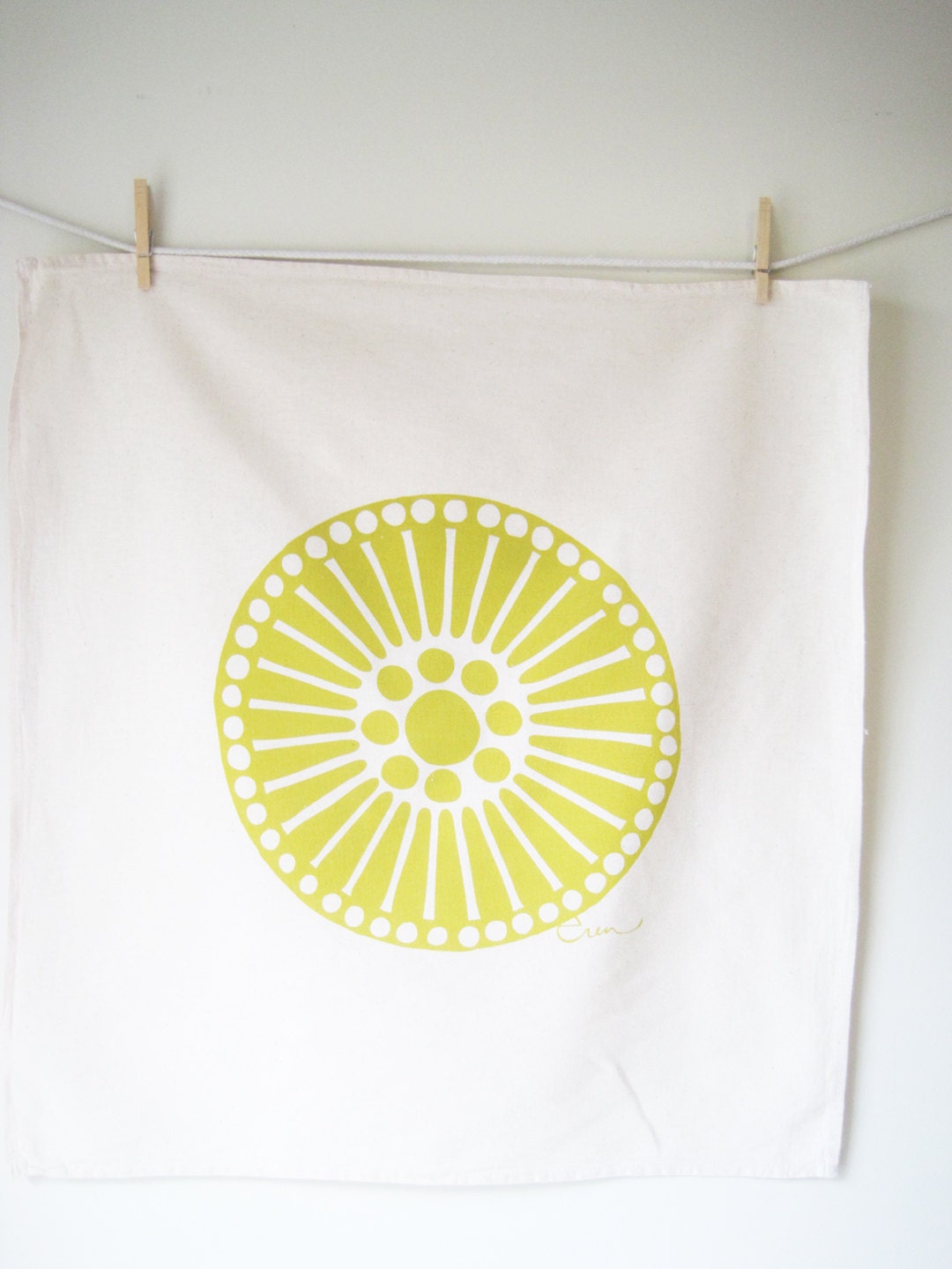 Tea Towel, Medallion Circles, in Yellow