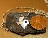 Tiny  TEXAS State , sterling silver necklace , sterling silver chain, custom heart