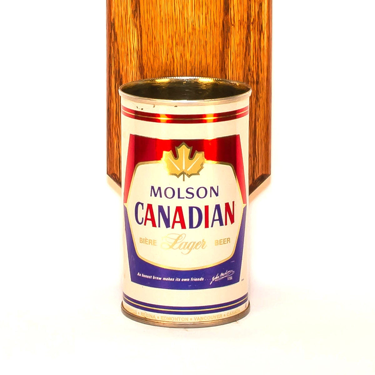 Wall Mounted Bottle Opener with Vintage Molson Canadian Export Beer Can Cap Catcher - Groomsmen Gift