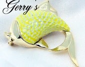 Vintage GERRY's Figural Fish Brooch Yellow Enamel and Gold Tone