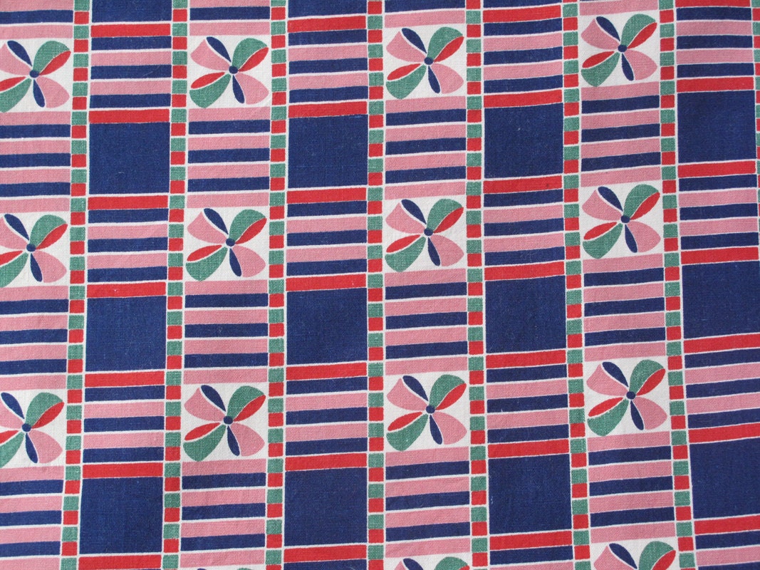 Blue and Pink Ribbon Vintage Fabric