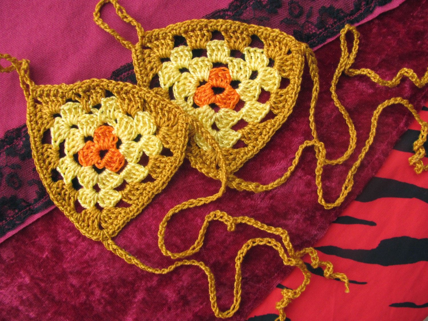 Crochet Barefoot Sandals for Yoga-Bellydance-ZambraMora-Tribal-TribalFusion-Dance-Mustard-Yellow-Orange-OneSizeFitsAll