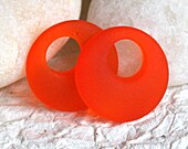 Frosted Glass Bead Cultured Seaglass Donut Orange (2 beads) 30mm or 1.25 inches - funkyprettybeads