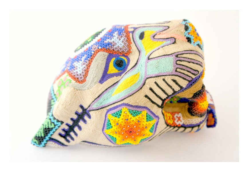 Wixárika Huichol Beaded Jaguar Head  J A G U A R B I R D