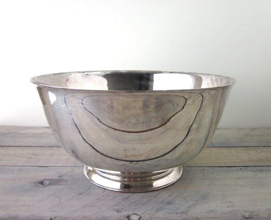 Large Paul Revere Silver Plate Footed Bowl Oneida Punch Bowl