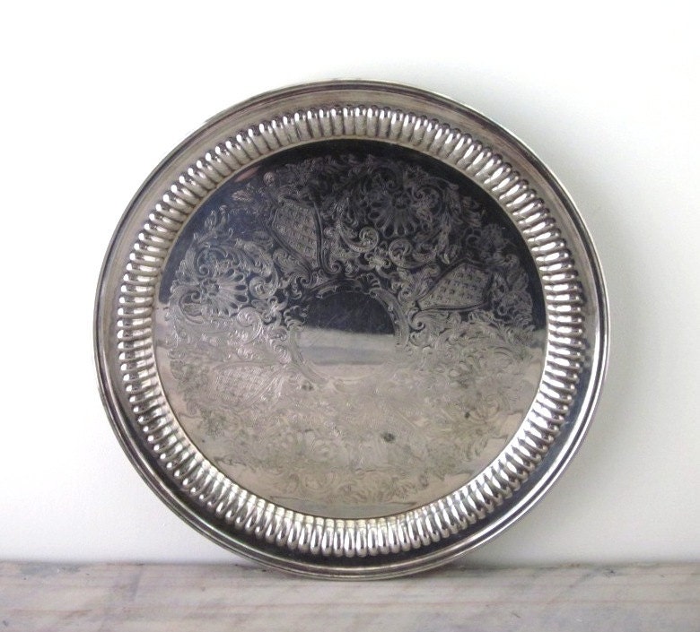Vintage Round Silver Plate Footed Tray