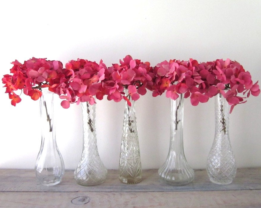 Set of Five Vintage Clear Glass Bud Vases - Instant Collection