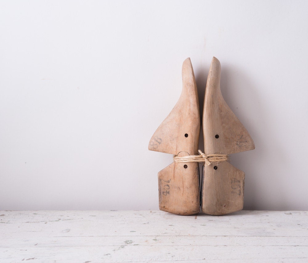 Vintage Wooden Shoe Forms - Industrial Foot Molds - Matching Set Size 8B