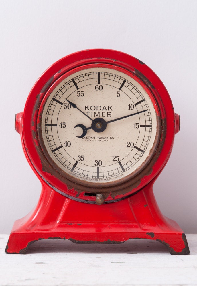 1930's Deco Red Metal Kodak Timer Darkroom Clock by fallaloft