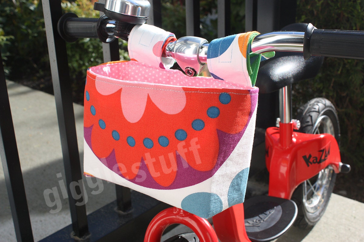 Girls Flower Bike Basket, Kids Handlebar Basket, Bag for Balance Bike, Scooter, Fabric Bucket -- Custom Order